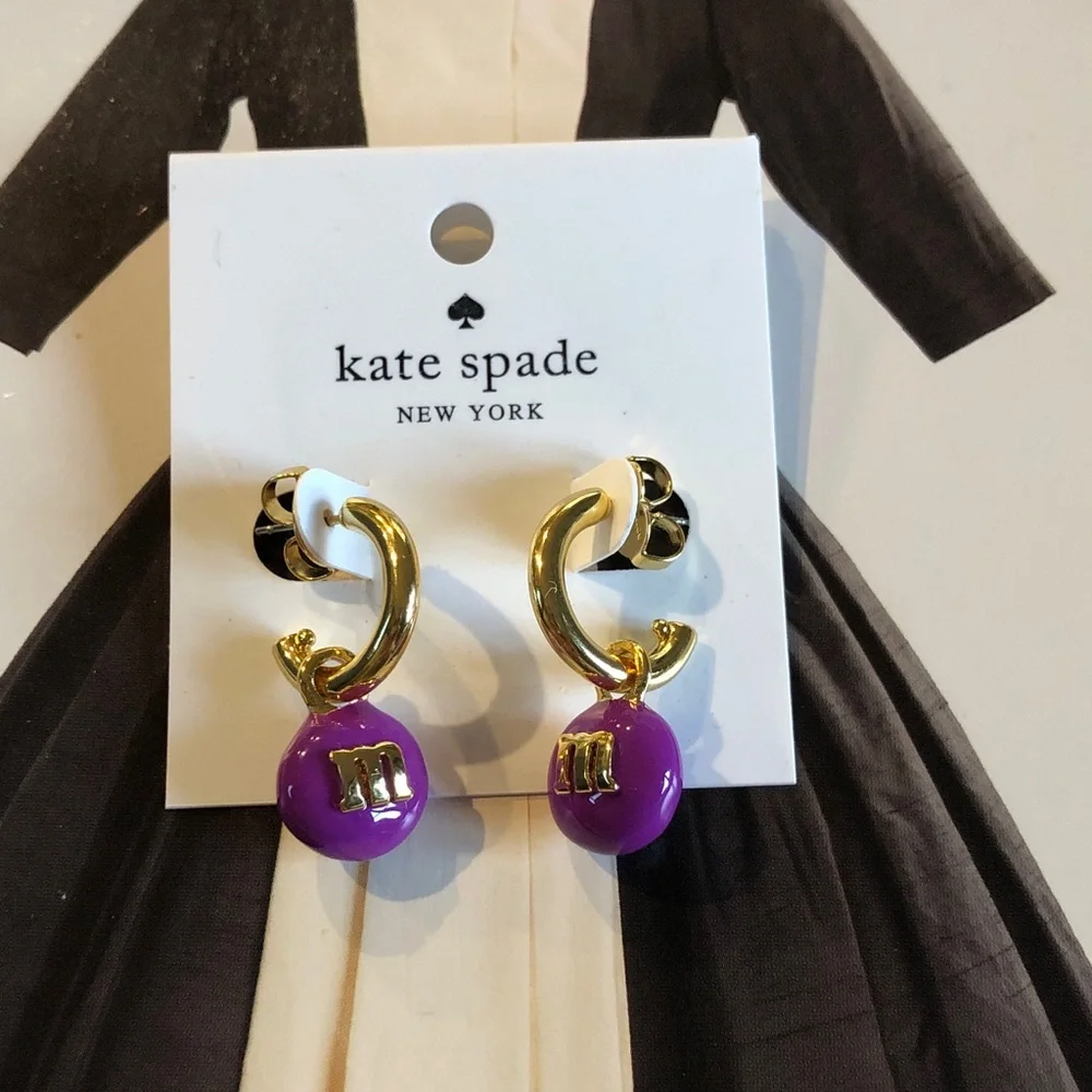 Authentic kate spade New on card Purple and M&M GoldHoop Earrings